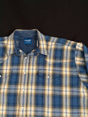 Wrangler Mens Heavy Flannel Shirt 2XL Blue/Tan Plaid Pearl Snaps NWOT